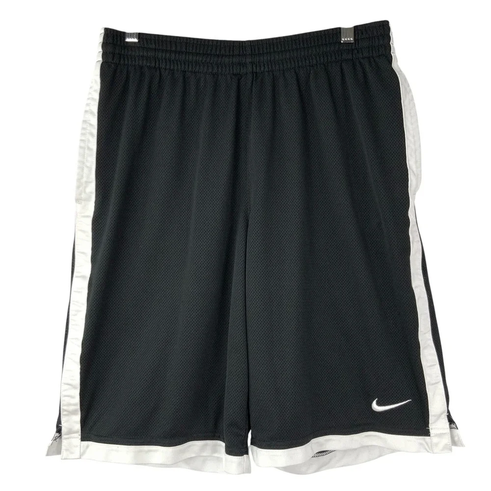 Nike Basketball Black White Drawstring Shorts M Elastic Waistband Mesh Swoosh